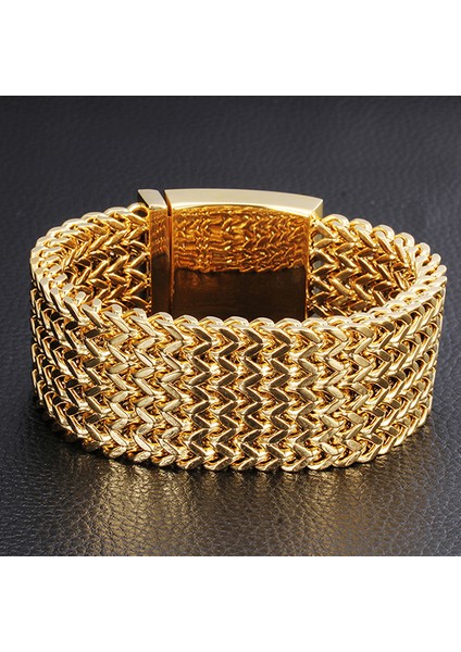 18 mm Geniş 23 cm 30 mm 21/22/23 cm Uzun Lüks Asla Solmaz Altın Kaplama Erkek Bilezik Erkekler Için Paslanmaz Çelik Erkek Bilezikler El Takı Kol Bandı (Yurt Dışından)