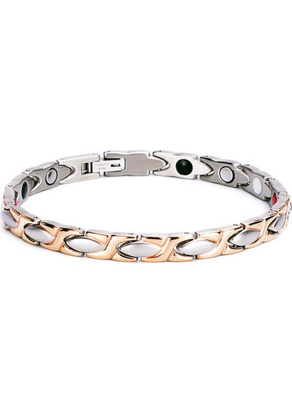 Titanyum Gümüş Gül 22 cm Batı Takı Sonsuzluk Zinciri Negatif Iyon Anti-Yorgunluk Manyetik Germanyum Taş Titanyum Çelik Tıbbi Bağlantı Bilezik (Yurt Dışından)