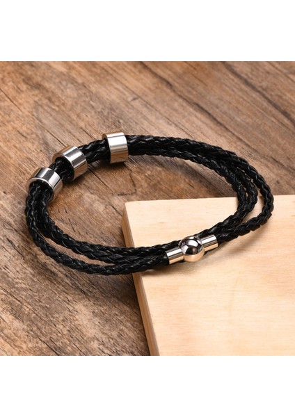 BL-649S-6 19 cm Vnox Ücretsiz Özel Ad Erkek Örgülü Hakiki Deri Bileklik Hediyeler Takı, Aile Isimleri ile Paslanmaz Çelik Boncuk Charm (Yurt Dışından)