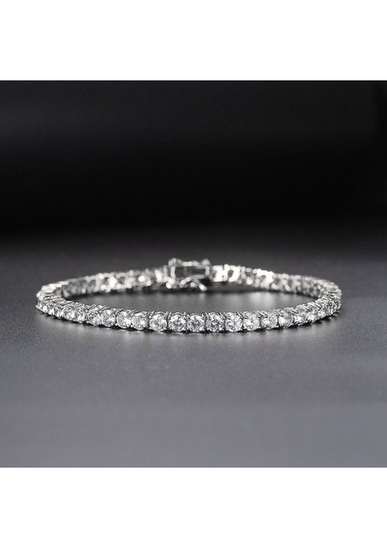 4 mm Kübik Zirkonya 8 Inç (20.3 Cm) Lüks Kristal Tenis Bilezik Kadınlar Için Adam Buzlu Out 1 Sıra Kübik Zirkonya Çift Toka Zincir Hiphop Kaya Hippi Takı OHH118 (Yurt Dışından)