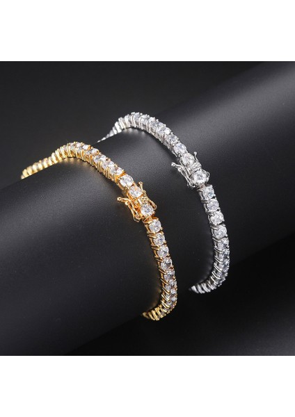 4 mm Kübik Zirkonya 8 Inç (20.3 Cm) Lüks Kristal Tenis Bilezik Kadınlar Için Adam Buzlu Out 1 Sıra Kübik Zirkonya Çift Toka Zincir Hiphop Kaya Hippi Takı OHH118 (Yurt Dışından) fiyatları