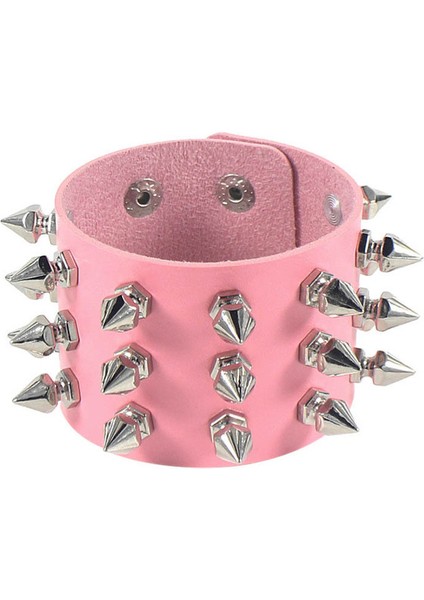Pembe Gotik Benzersiz Üç Sıralı Kuspidal Sivri Perçin Damızlık Geniş Manşet Pu Deri Punk Gotik Kaya Unisex Bileklik Bileklik Erkekler Takı (Yurt Dışından)