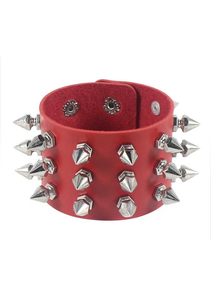 Pembe Gotik Benzersiz Üç Sıralı Kuspidal Sivri Perçin Damızlık Geniş Manşet Pu Deri Punk Gotik Kaya Unisex Bileklik Bileklik Erkekler Takı (Yurt Dışından)