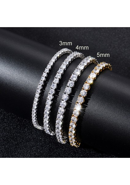 4 mm Kübik Zirkonya 8 Inç (20.3 Cm) Lüks Kristal Tenis Bilezik Kadınlar Için Adam Buzlu Out 1 Sıra Kübik Zirkonya Çift Toka Zincir Hiphop Kaya Hippi Takı OHH118 (Yurt Dışından) fırsatları