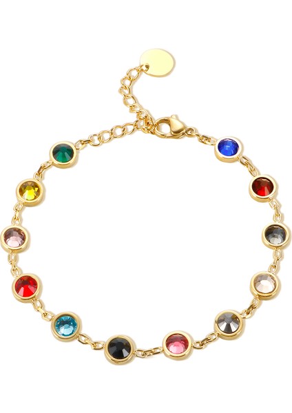 Gümüş Kırmızı Jınhuı Renkli Bejeweled Bilezik Popülerlik T S Paslanmaz Çelik Bileklik Kadınlar Için 12 Birthstones Gökkuşağı Kristal Zincir Takı (Yurt Dışından) fiyatları
