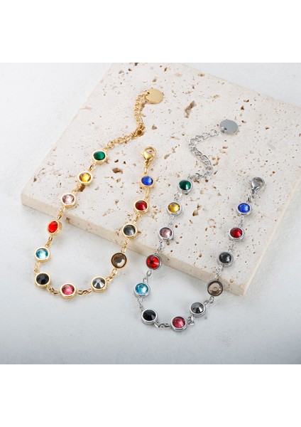 Gümüş Kırmızı Jınhuı Renkli Bejeweled Bilezik Popülerlik T S Paslanmaz Çelik Bileklik Kadınlar Için 12 Birthstones Gökkuşağı Kristal Zincir Takı (Yurt Dışından) indirimleri