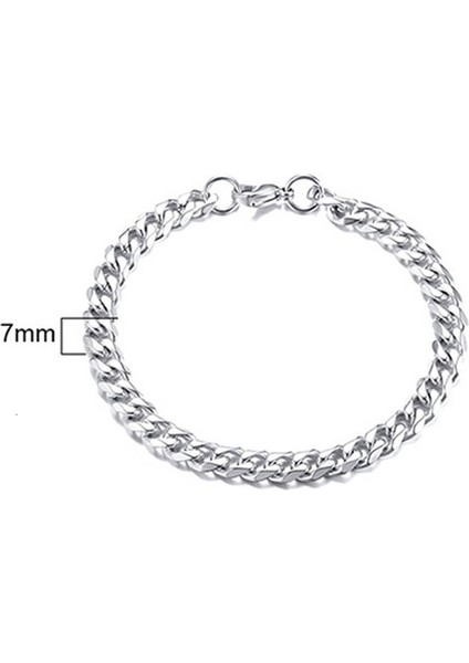 Gümüş 7mm 23 cm Paslanmaz Çelik Zincir Bileklik Kadın, 3mm Ila 9mm Curb Küba Zincir Bileklik Altın Renk Unisex Bilek Istiflenebilir Takı (Yurt Dışından)