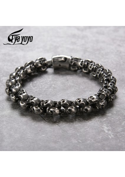 Fırçalanmış Gümüş 22.5cm Eyeyoyo Punk Kafatası Bilezikler Erkekler Paslanmaz Çelik Parlak Mat Kafatası Charm Link Zinciri Bilezikler Erkek Gotik Takı 2021 (Yurt Dışından)