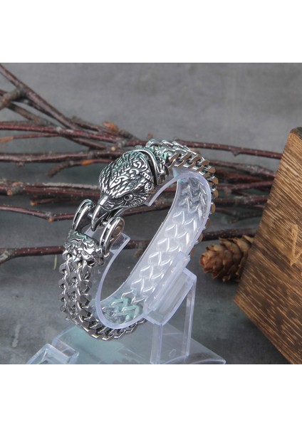 Liberty Kartal 18 cm Asla Solmaz Kaya Viking Kurt Bilezik Erkek Paslanmaz Çelik Hasır Zincir Açabilir Kurt Ağzı Punk Bilezikler Biker Takı (Yurt Dışından)