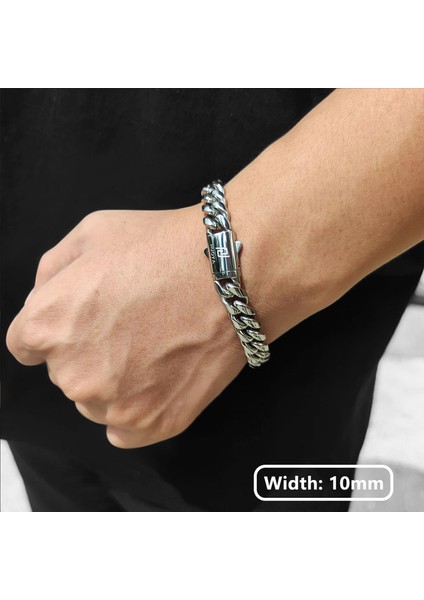 WIDTH10MM Gümüş 7 Inç (17.78 Cm) Nuoya Özel Hip Hop Küba Zincir Paslanmaz Çelik Erkek Bileklik 18K Altın Kaplama Küba Bağlantı Bilezik (Yurt Dışından)