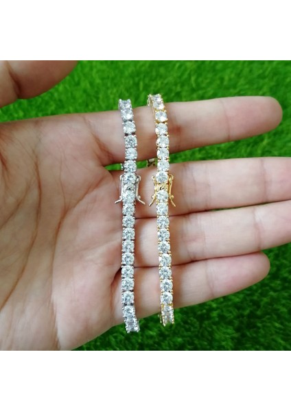 Altın Rengi 8 Inç 4mm Pirinç Tenis Zinciri Ayarı Zirkon Pirinç Bilezikler Hip Hop Takı BB019 (Yurt Dışından) fırsatları