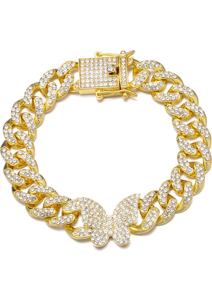 13MM Altın 18 cm Hip Hop Aaa Bling Miami Küba Zincir Buzlu Out Erkek Bilezik Rhinestone Zirkon Kaplamalı Bilezikler Kelebek Erkekler Için Takı (Yurt Dışından)