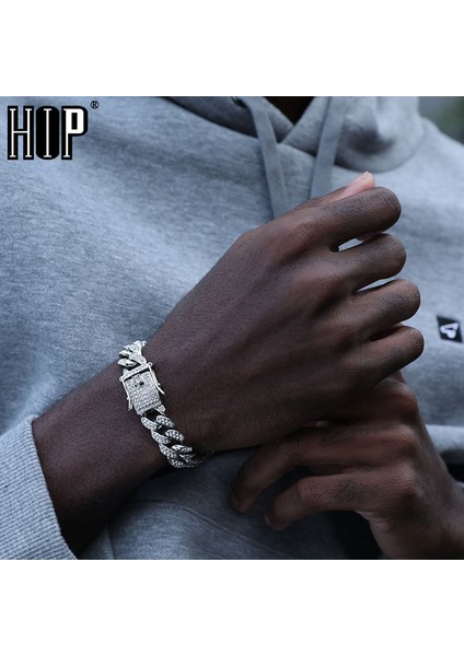 13MM Altın 18 cm Hip Hop Aaa Bling Miami Küba Zincir Buzlu Out Erkek Bilezik Rhinestone Zirkon Kaplamalı Bilezikler Kelebek Erkekler Için Takı (Yurt Dışından)