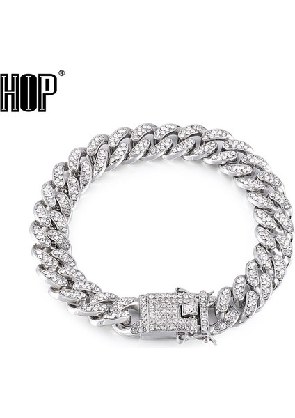 13MM Altın 18 cm Hip Hop Aaa Bling Miami Küba Zincir Buzlu Out Erkek Bilezik Rhinestone Zirkon Kaplamalı Bilezikler Kelebek Erkekler Için Takı (Yurt Dışından)