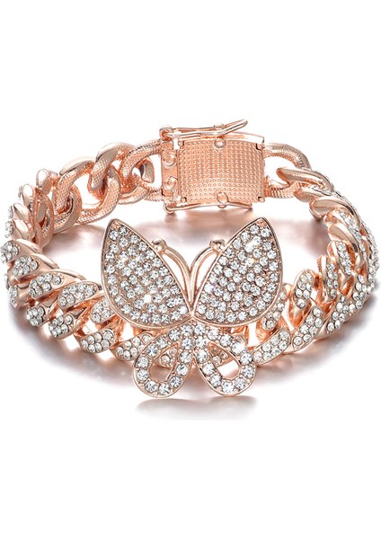13MM Altın 18 cm Hip Hop Aaa Bling Miami Küba Zincir Buzlu Out Erkek Bilezik Rhinestone Zirkon Kaplamalı Bilezikler Kelebek Erkekler Için Takı (Yurt Dışından)