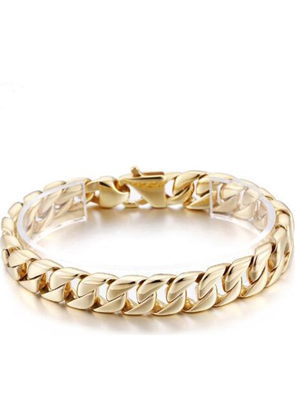 Altın Rengi 20 cm Altın Kaplama Paslanmaz Çelik Miami Küba Curb Link Zinciri Bilezik Erkekler Için Klasik Arkadaşlar Erkek Bilezikler Takı Aksesuarları (Yurt Dışından)