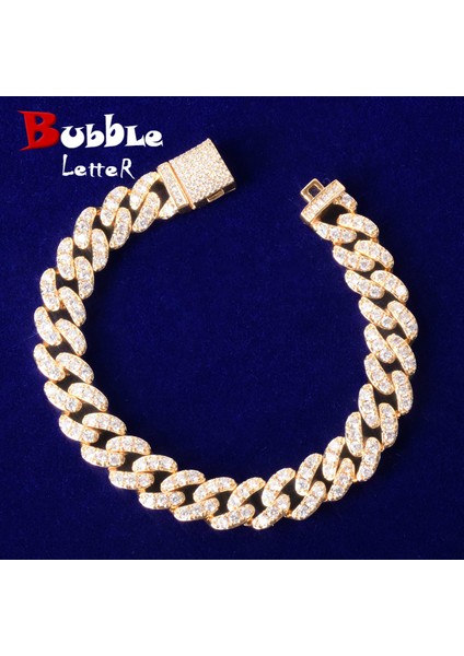Gül Altın 8 Inç 10MM Altın Renk Miami Küba Bağlantı Bilezik Bling Kadınlar Takı Aaaa Zirkon Charm Hip Hop Zinciri (Yurt Dışından)