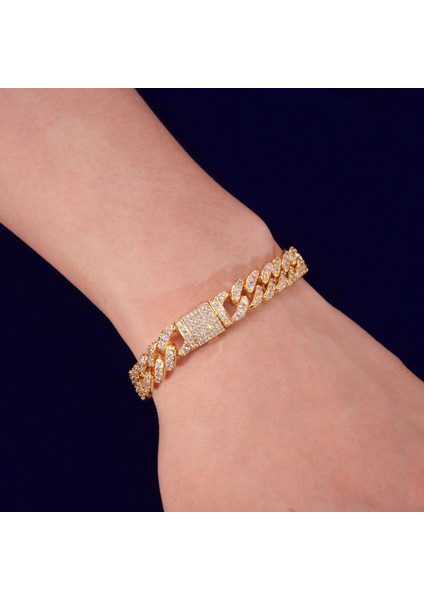 Gül Altın 8 Inç 10MM Altın Renk Miami Küba Bağlantı Bilezik Bling Kadınlar Takı Aaaa Zirkon Charm Hip Hop Zinciri (Yurt Dışından) fiyatları