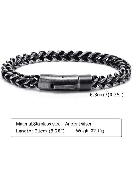 6.3mm BR-1291GR 19CM Şık Paslanmaz Çelık Balı Tılkı Kuyruk Zincir Bileklik Erkekler Için Çift Franco Bağlantılı Zincirler Bileklikler Kol Bant Erkek Takı (Yurt Dışından)