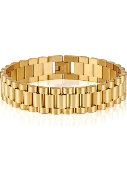 15 mm Altın Rengi 17.5 cm 10/15 mm Saat Zinciri Erkek Erkek Bilezik Erkekler Kadınlar Için Lüks Altın Kaplama Paslanmaz Çelik Mannen Kol Bandı El Bilek Takı (Yurt Dışından)