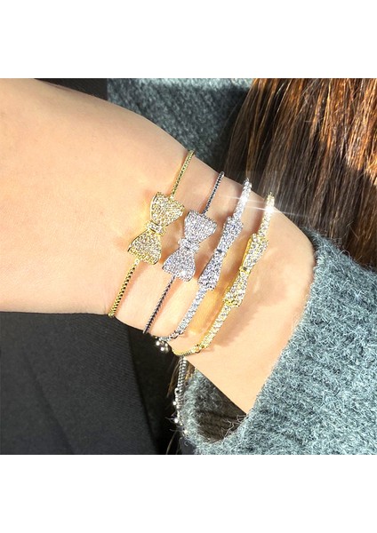 2021BP-GÜL Altın Junzı Köpüklü Zirkonya Küçük Yay Bilezik Kadınlar Için Moda Basit Gümüş Renk Kristal Ayarlanabilir Bilezikler Düğün Takı (Yurt Dışından) fiyatları