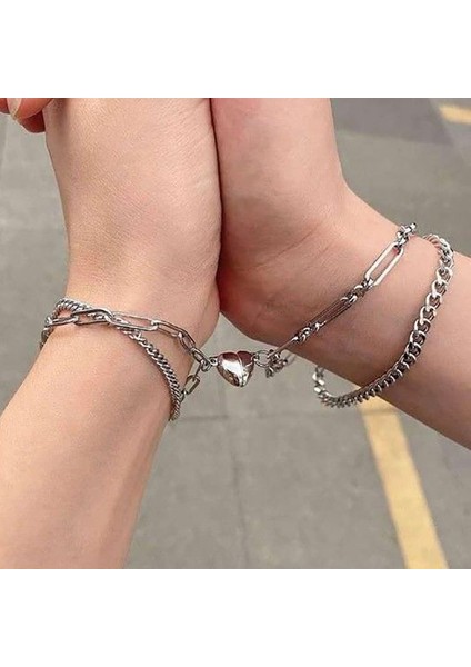 Stil 3 2 Adet/takım Nefis Romantik Gümüş Renk Kalp Mıknatıs Çift Bilezik Parti Düğün Erkek Kadın Moda Takı En Iyi Arkadaşı Hediye (Yurt Dışından) fiyatları