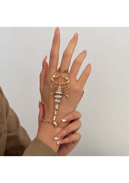Gümüş 02 Vintage Punk Akrep Püskül Zincir Yüzük Bilezik Setleri Kadın Erkek Gotik Kristal Yüzük Bağlı Parmak Charm Bilezikler Takı (Yurt Dışından) modelleri