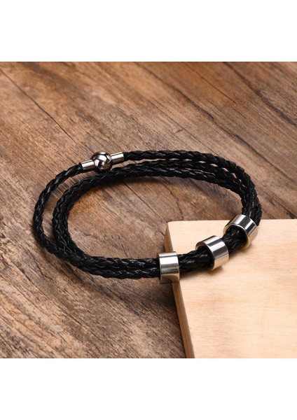 BL-649S-2 18 cm Vnox Ücretsiz Özel Ad Erkek Örgülü Hakiki Deri Bileklik Hediyeler Takı, Aile Isimleri ile Paslanmaz Çelik Boncuk Charm (Yurt Dışından)