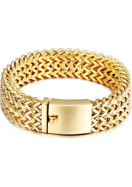 Altın Rengi 18MM 21 cm Kalen Yeni Paslanmaz Çelik Bağlantı Zinciri Bilezikler Yüksek Cilalı Dubai Altın Rengi Örgü Bilezik Erkekler Serin Takı Aksesuarları Hediyeler (Yurt Dışından)