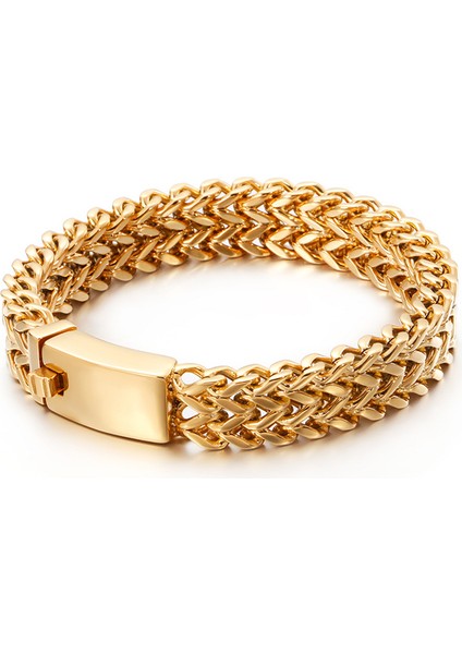 Altın Rengi 12MM 21 cm Kalen Yeni Paslanmaz Çelik Bağlantı Zinciri Bilezikler Yüksek Cilalı Dubai Altın Rengi Örgü Bilezik Erkekler Serin Takı Aksesuarları Hediyeler (Yurt Dışından)