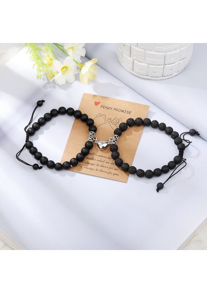 BR22Y0216-5 Kadın Erkek Romantik Kalp Eşleştirme Severler Için Mıknatıs Çift Bilezikler Doğal Taş Boncuk Yoga Bilezik Sevgililer Hediye Takı (Yurt Dışından)
