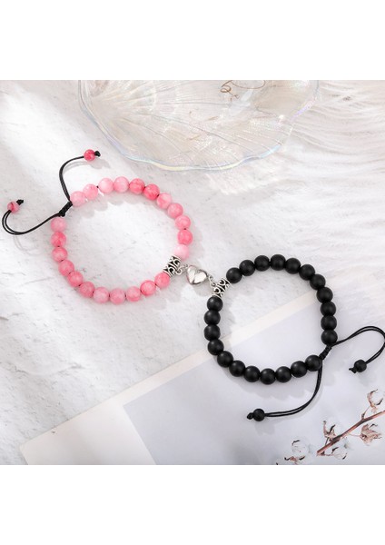 BR22Y0216-5 Kadın Erkek Romantik Kalp Eşleştirme Severler Için Mıknatıs Çift Bilezikler Doğal Taş Boncuk Yoga Bilezik Sevgililer Hediye Takı (Yurt Dışından)
