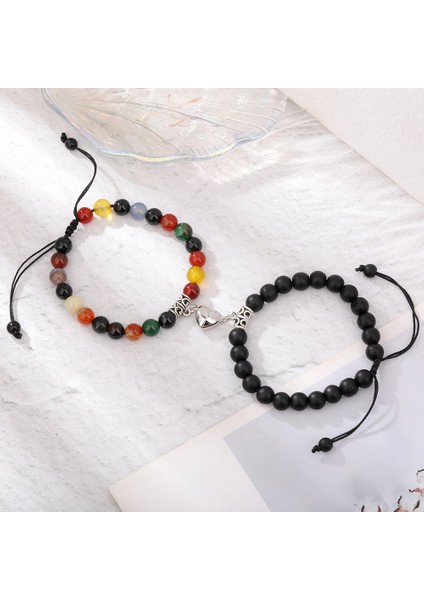 BR22Y0216-5 Kadın Erkek Romantik Kalp Eşleştirme Severler Için Mıknatıs Çift Bilezikler Doğal Taş Boncuk Yoga Bilezik Sevgililer Hediye Takı (Yurt Dışından)
