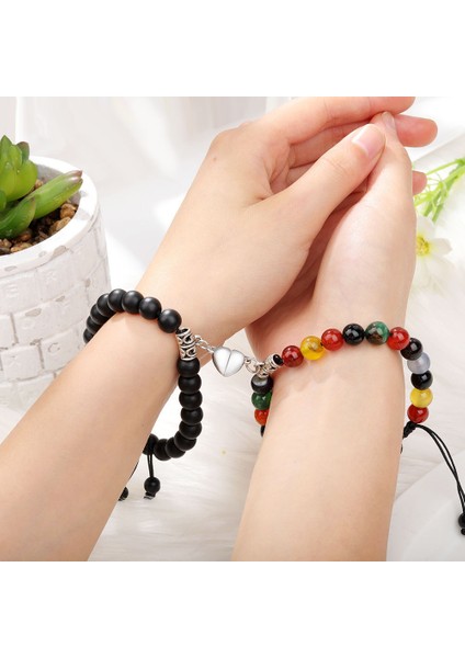 BR22Y0216-5 Kadın Erkek Romantik Kalp Eşleştirme Severler Için Mıknatıs Çift Bilezikler Doğal Taş Boncuk Yoga Bilezik Sevgililer Hediye Takı (Yurt Dışından)