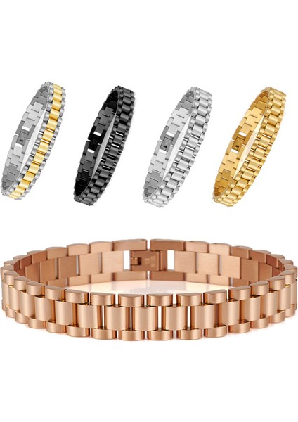 Gül Altın Rengi 19 cm 10 mm Saat Zinciri Tarzı Erkek Kadın Bilezikler Erkek Bayanlar Altın Kaplama Paslanmaz Çelik Mannen Kol Bandı Erkekler Takı Aksesuarları (Yurt Dışından) fiyatları
