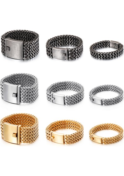 Vintage 30MM Genişlik 19 cm Fongten Örgü Link Zinciri Bilezik Erkekler Punk Vintage Metal Paslanmaz Çelik Erkek Bilek Bandı Charm Geniş Bilezikler Takı (Yurt Dışından) fırsatları