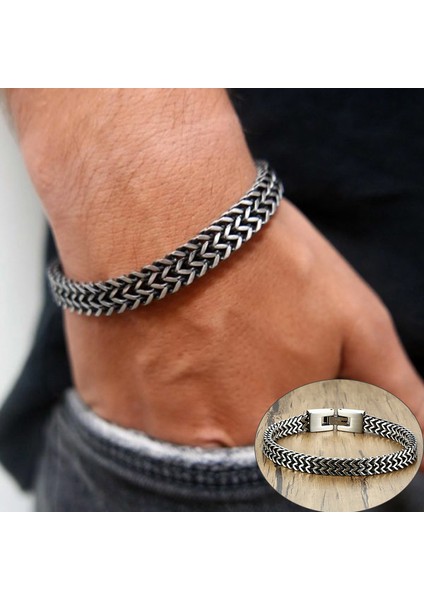 6.5mm Gümüş BR-642S 21 cm Vnox Vintage Oksitlenmiş Serin Çift Bordür Zinciri Erkekler Için Bilezikler Paslanmaz Çelik Punk Antik Kübik Tilki Kuyruğu Zincir Erkek Pulseira (Yurt Dışından) fiyatları