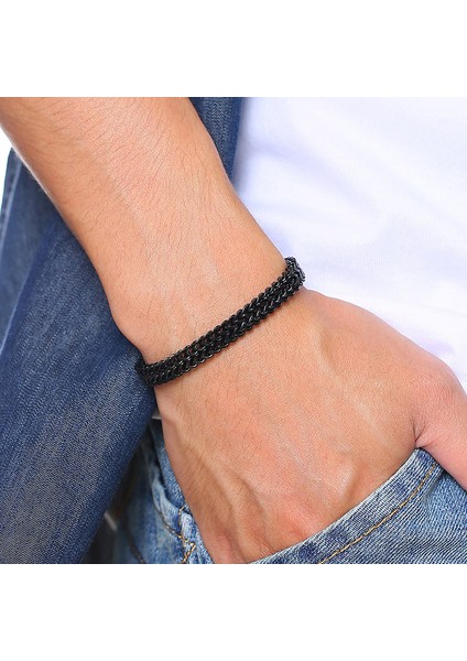 6.5mm Gümüş BR-642S 21 cm Vnox Vintage Oksitlenmiş Serin Çift Bordür Zinciri Erkekler Için Bilezikler Paslanmaz Çelik Punk Antik Kübik Tilki Kuyruğu Zincir Erkek Pulseira (Yurt Dışından) fırsatları