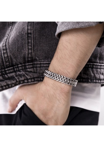 6.5mm Gümüş BR-642S 21 cm Vnox Vintage Oksitlenmiş Serin Çift Bordür Zinciri Erkekler Için Bilezikler Paslanmaz Çelik Punk Antik Kübik Tilki Kuyruğu Zincir Erkek Pulseira (Yurt Dışından) indirimleri