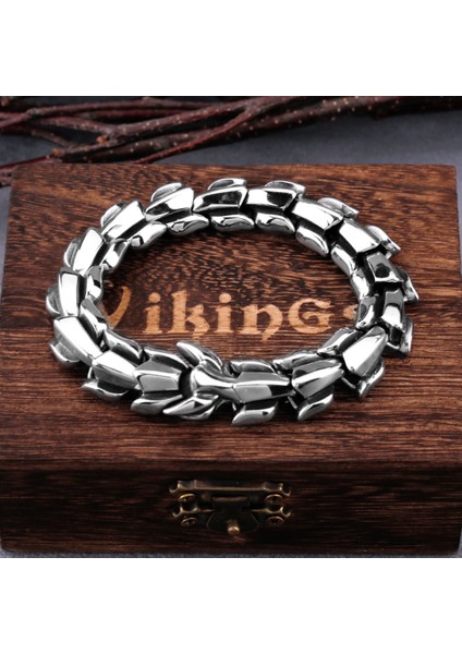 Siyah 19 cm Iskandinav Viking Ouroboros Vintage Punk Ejderha Bilezik Erkek Charm Paslanmaz Çelik Moda Hayvan Figürlü Mücevherat Hip Hop Sokak Kültürü (Yurt Dışından)