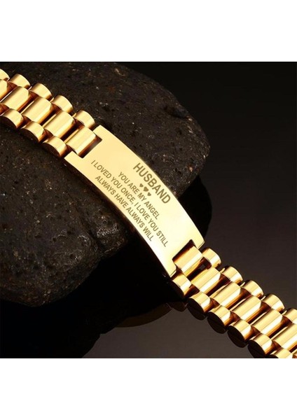Altın Rengi Vnox Siyah Erkek Paslanmaz Çelik Kazınmış Kimlik Bileklik Saat Bağlantı Tasarımı 20 cm Uzunluk Çok Renkli Benzersiz Anlamlı Koca Hediyesi (Yurt Dışından) fiyatları