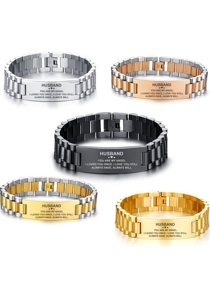 Altın Rengi Vnox Siyah Erkek Paslanmaz Çelik Kazınmış Kimlik Bileklik Saat Bağlantı Tasarımı 20 cm Uzunluk Çok Renkli Benzersiz Anlamlı Koca Hediyesi (Yurt Dışından) modelleri