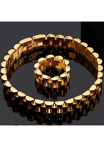 Altın Rengi 19CM Bileklik Sadece Altın Kaplama Paslanmaz Çelik Erkek Bilekliği Adam Için 10MM Geniş Saat Zinciri Bayan Kızların Bileklikleri Erkek Çocuk Takı Aksesuarları Hediye (Yurt Dışından)