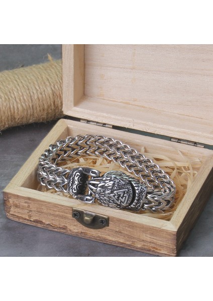 Ayı Pençe 21 cm Asla Solmaz Kaya Viking Kurt Bilezik Erkek Paslanmaz Çelik Hasır Zincir Açabilir Kurt Ağzı Punk Bilezikler Biker Takı (Yurt Dışından)