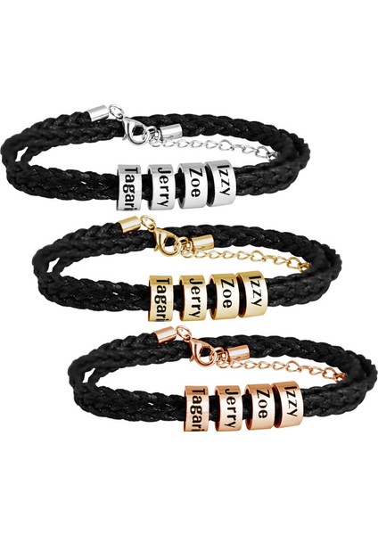 6-10 Boncuk 17 cm Polishedplus Özelleştirilmiş Bilezik Titanyum Çelik Deri Örgü Erkek Özel Mektup Adı Boncuklu Kişiselleştirilmiş Baba Doğum Günü Hediyesi (Yurt Dışından)