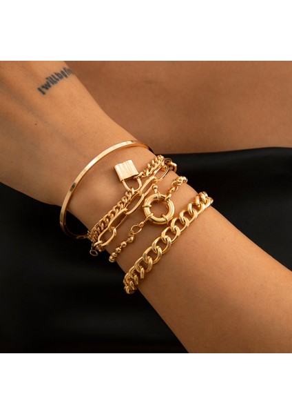 Altın 13 5 Adet/takım Bohemian Punk Küba Zincir Bileklik Kadınlar Için Set Kilit Yılan Bağlantı Charm Bilezikler Bilezik Çift Moda Bilek Takı (Yurt Dışından) fiyatları