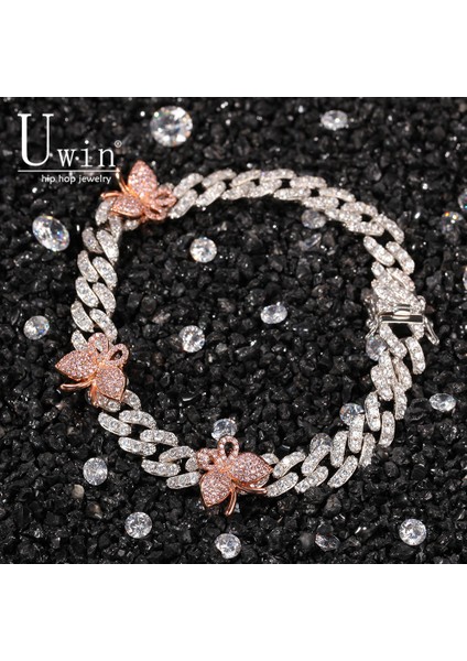 Beyaz ve Pembe Gümüş 9 Inç Uwin 9mm Küba Bilezik Kelebek 9 Inç Ayak Bileği Mini Kelebek Pembe Cz Punk Miami Bağlantı Bling Bling Hip Hop Takı Hediye Için (Yurt Dışından) fiyatları