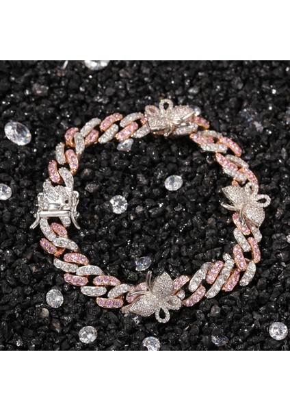 Beyaz ve Pembe Gümüş 9 Inç Uwin 9mm Küba Bilezik Kelebek 9 Inç Ayak Bileği Mini Kelebek Pembe Cz Punk Miami Bağlantı Bling Bling Hip Hop Takı Hediye Için (Yurt Dışından) modelleri