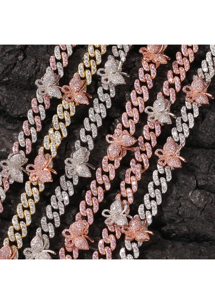 Beyaz ve Pembe Gümüş 9 Inç Uwin 9mm Küba Bilezik Kelebek 9 Inç Ayak Bileği Mini Kelebek Pembe Cz Punk Miami Bağlantı Bling Bling Hip Hop Takı Hediye Için (Yurt Dışından) fırsatları