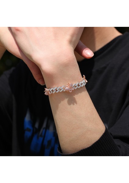 Beyaz ve Pembe Gümüş 9 Inç Uwin 9mm Küba Bilezik Kelebek 9 Inç Ayak Bileği Mini Kelebek Pembe Cz Punk Miami Bağlantı Bling Bling Hip Hop Takı Hediye Için (Yurt Dışından) indirimleri